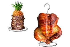 GLOWYE Turkey Fryer Rack Kit with Spike & Turkey Hanger & Base, Vertical Rotisserie Skewers and Poultry/Chicken Rack Set for Green Egg, Pit Barrel, Charbroil The Big Easy and More,Roasting Meat Steak