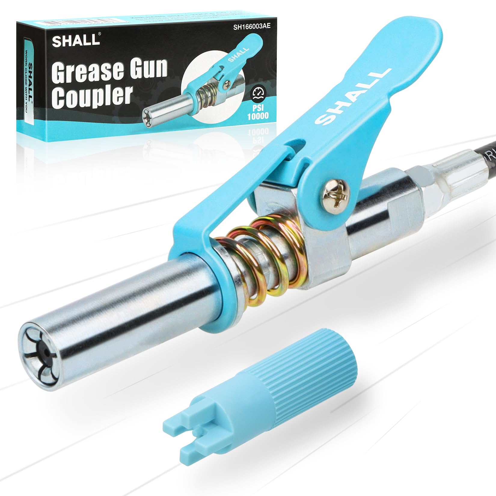 Photo 1 of SHALL Grease Gun Coupler, Quick Release & Strong Locking Grease Gun Couplers w/Zerk Fittings Cleaner, 10000 PSI High Pressure Grease Gun Tips, Compatible with All Grease Guns 1/8" NPT Grease Fittings