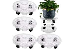 KvyusFlourish 4 Packs 13.8 Inches Large Clear Plant Caddy Plant Saucers on Wheels Rolling Plant Stands Heavy-duty Plant Dolly Plastic Planter Roller Base Pot Movers Outdoor Plant Tray Coaster