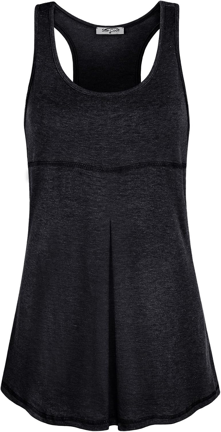 SeSe Code Women Sleeveless Scoop Neck Knotted Back Loose Fit Racerback Workout Tank Top: Clothing