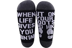 CMNIM Mountains Hiking Socks Hiking Lover Gift When Life Gives You Mountains Put On Your Boots and Hike Hiking Novelty Socks