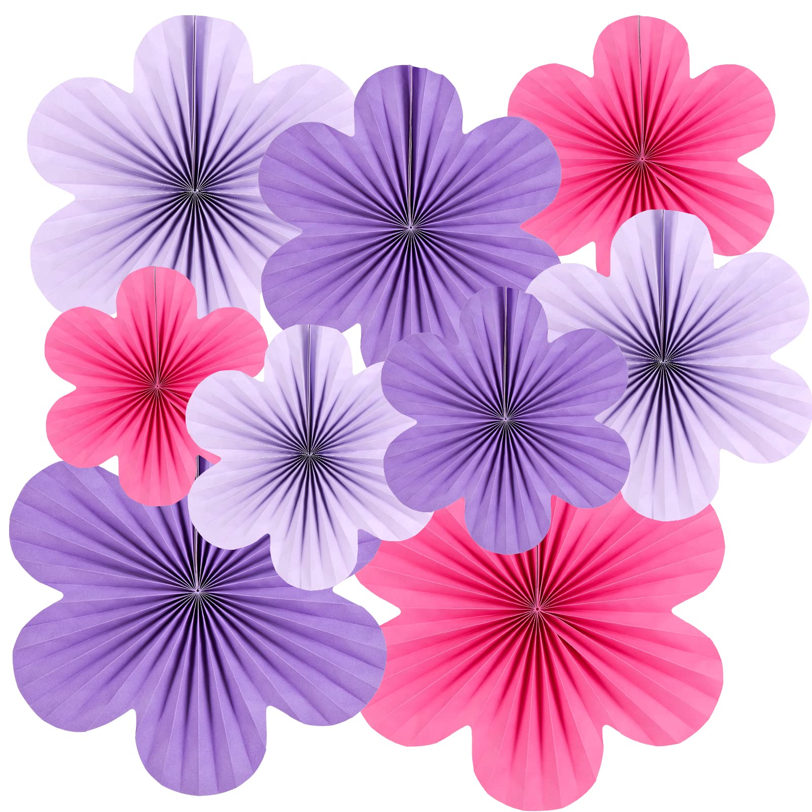 Photo 1 of SUNBEAUTY Flower Party Decorations Paper Fans Classroom Decoration Paper Floral Backdrop Decor Paper Fans Decoration Hanging Paper Fans Purple Flower Wall Decor,Set of 9