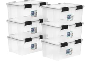 IRIS USA WeatherPro 19 Qt Storage Bins with Lids, 6 Pack, BPA-Free Plastic Gasket Box with Tight Latch and Seal, Stackable Nestable Tote Tub - Clear/Black