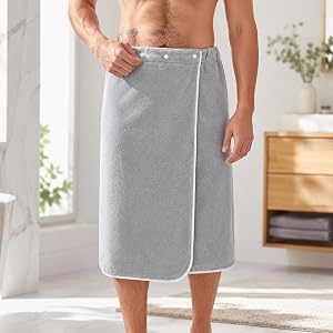 Bath Towel for Men, Wearable Shower Wrap with Snaps for Secure Fit, Soft Microfiber Bathrobe for Spa, Gym, and Sauna