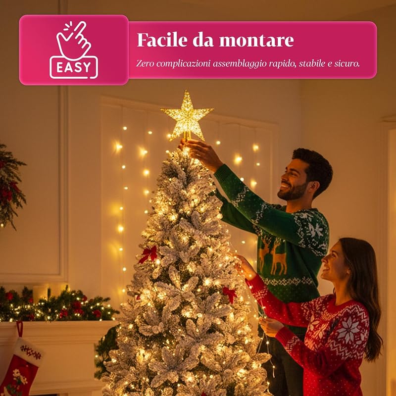 Albero di Natale Artificiale Innevato di 210 cm con 1078 Rami Folto. Perfetto per Interni, Pronto per Essere Decorato con Luci e Ornamenti Natalizi con Base in Metallo e Innesto Facile Ø 110 cm
