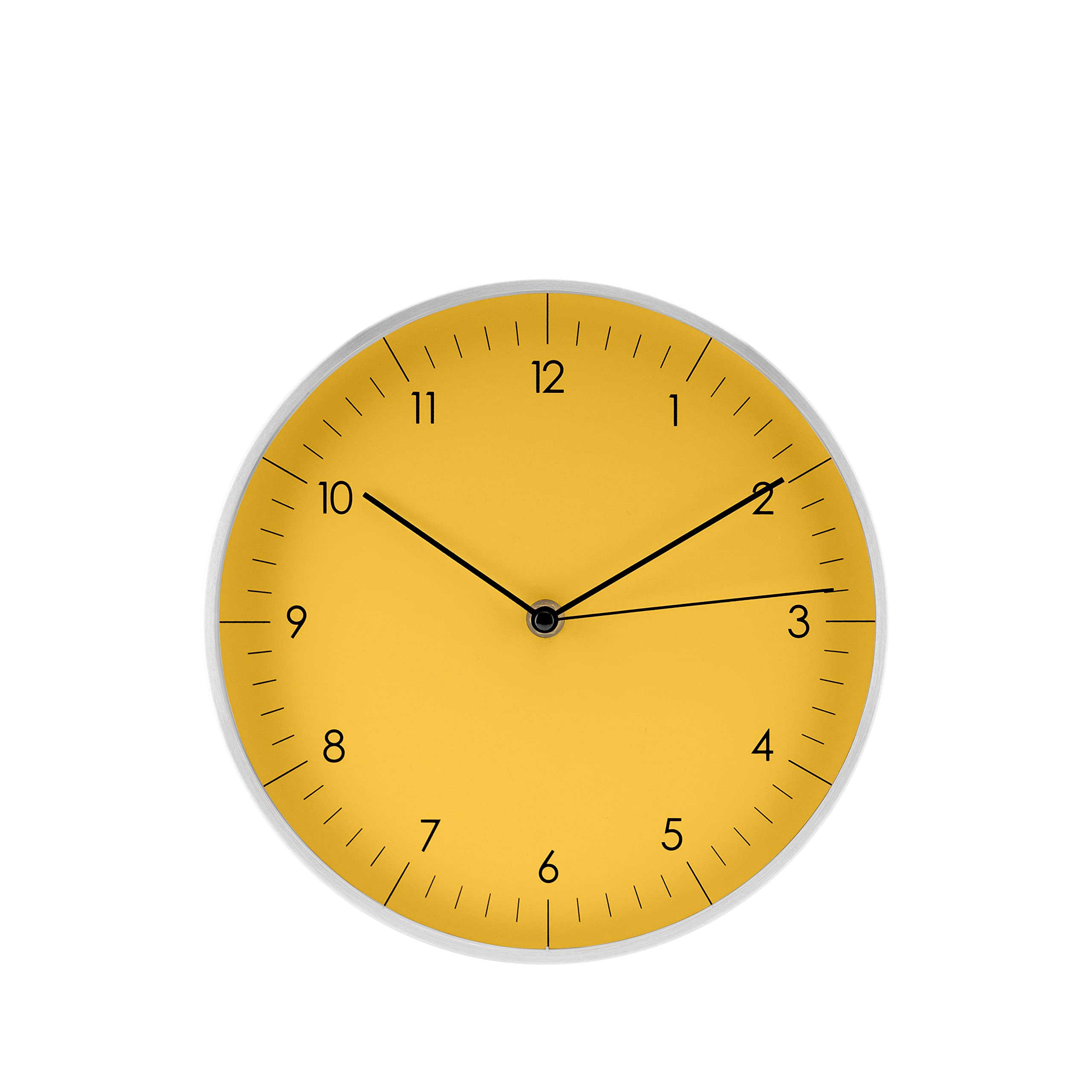 LUUK LIFESTYLE Silent Wall Clock non ticking (10 inch), Gift for new home, Modern and Minimalist design, Decoration for livingroom, Kitchen, Bedroom, School, Office, Classic Analog, Yellow and Silver