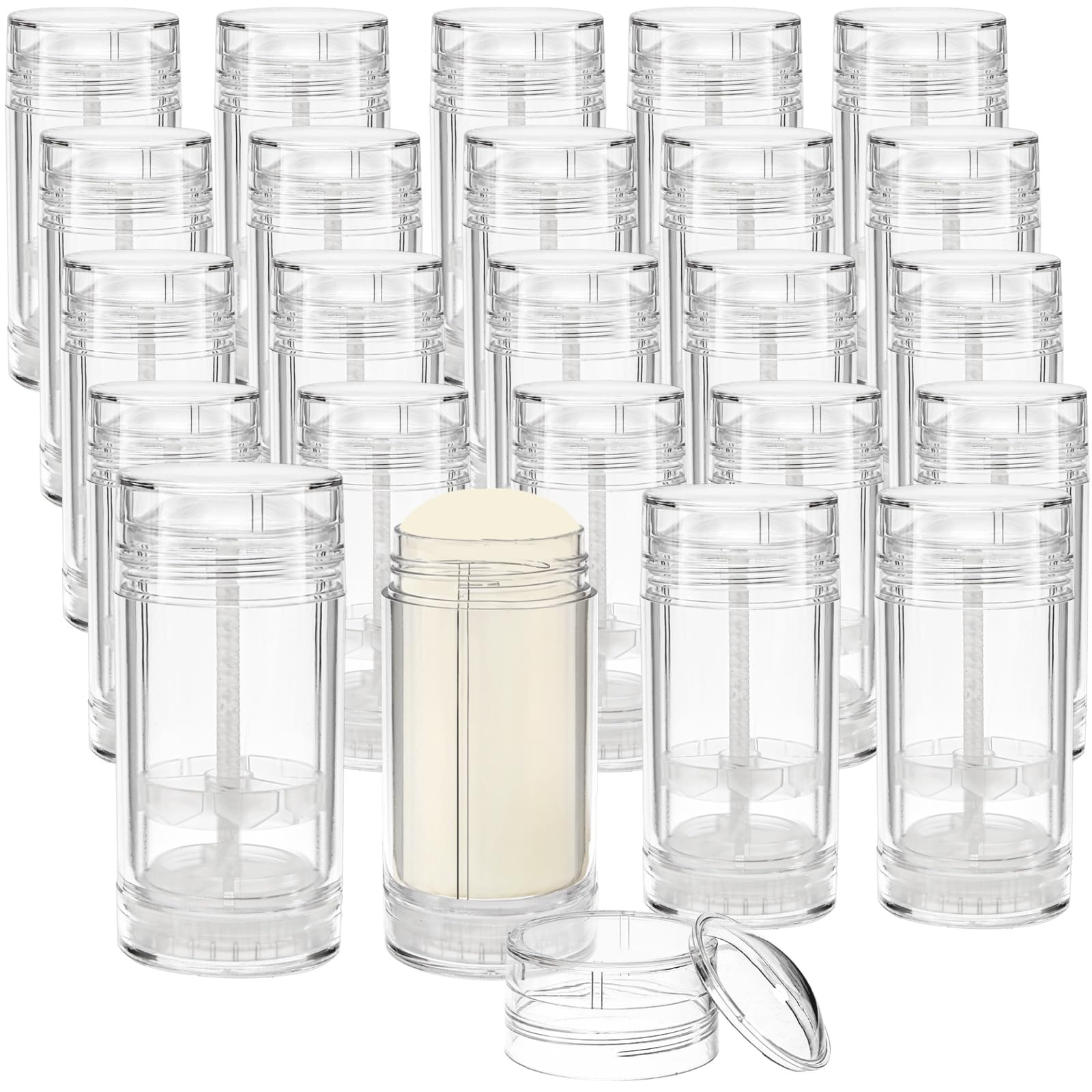 Photo 1 of ELFULLY 20 Pcs Empty Deodorant Containers, 30 ml/1 oz Plastic Lip Balm Tube, Bottom Refilling & Twist Up Refillable Round Deodorant Bottle for DIY Homemade Lipstick Sunscreen Crayon, Clear