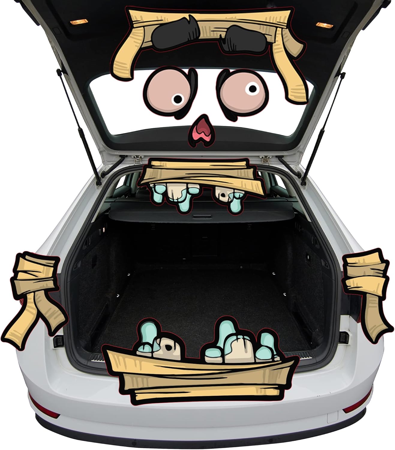 Garage Door Decorations - JOYIN Halloween Mummy Trunk or Treat Car Archway Garage Decoration with Eyes, Nostrils, Tongue, Fangs and Dot Glue