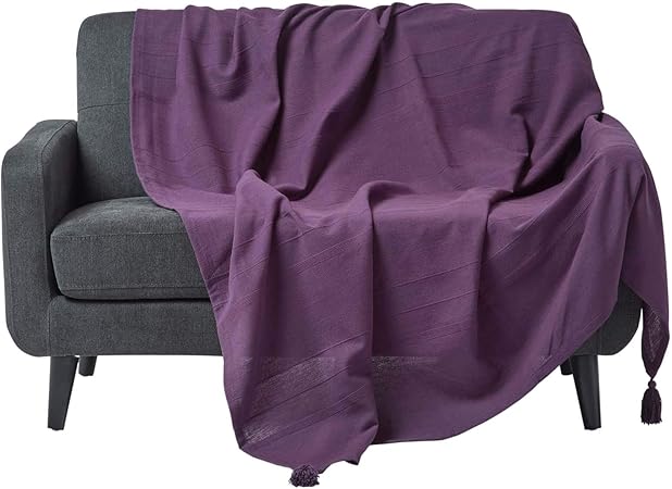Homescapes Jeté De Lit Et Jeté De Canapé Rajput De Couleur Violet De 230 X 260 Cm En Pur Coton