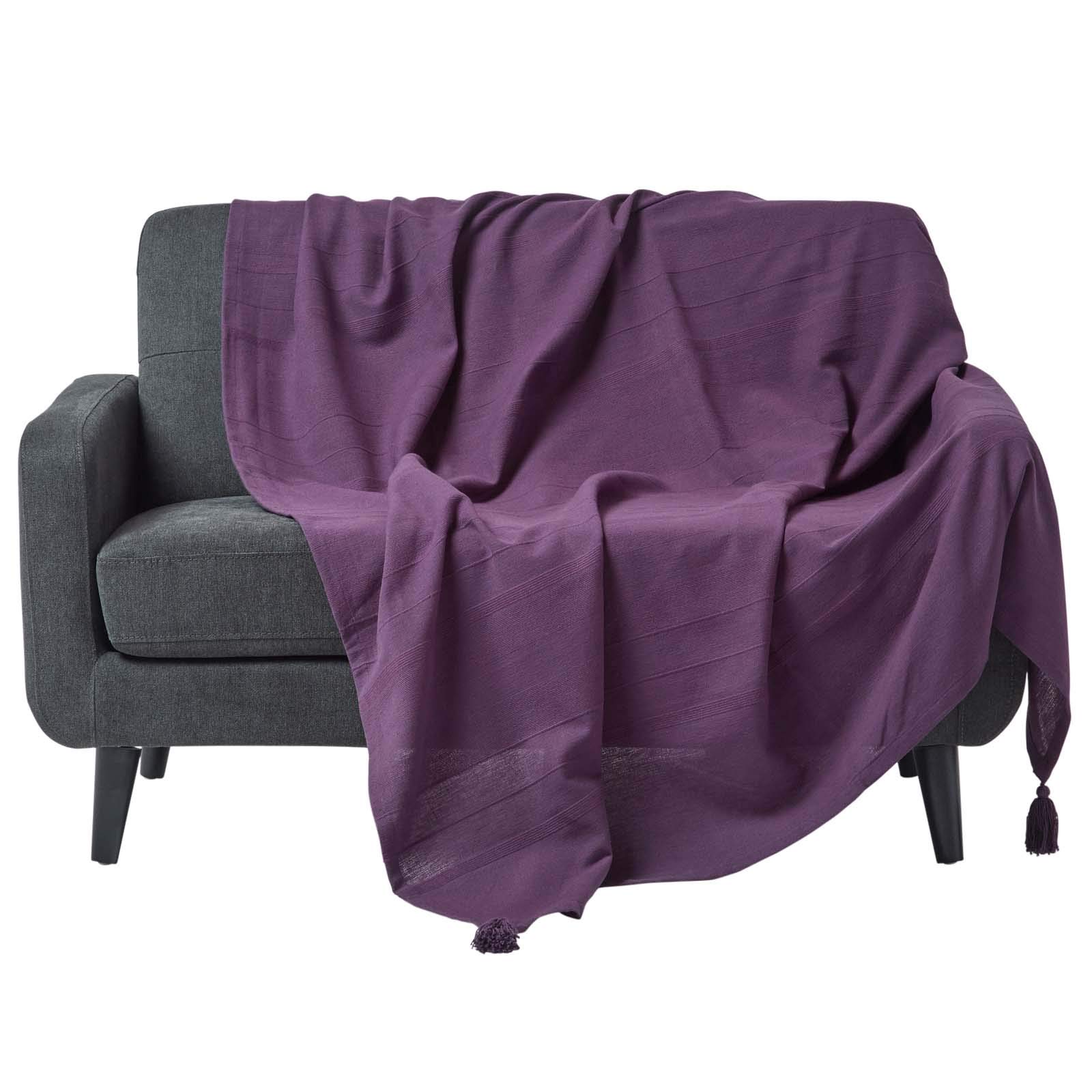 HOMESCAPES - Rajput Ribbed Throw 60 x 80 Inches Plain Purple Handmade 100% Cotton Suitable for most 2 Seater Sofas Single bedspreads Easy care washable at home