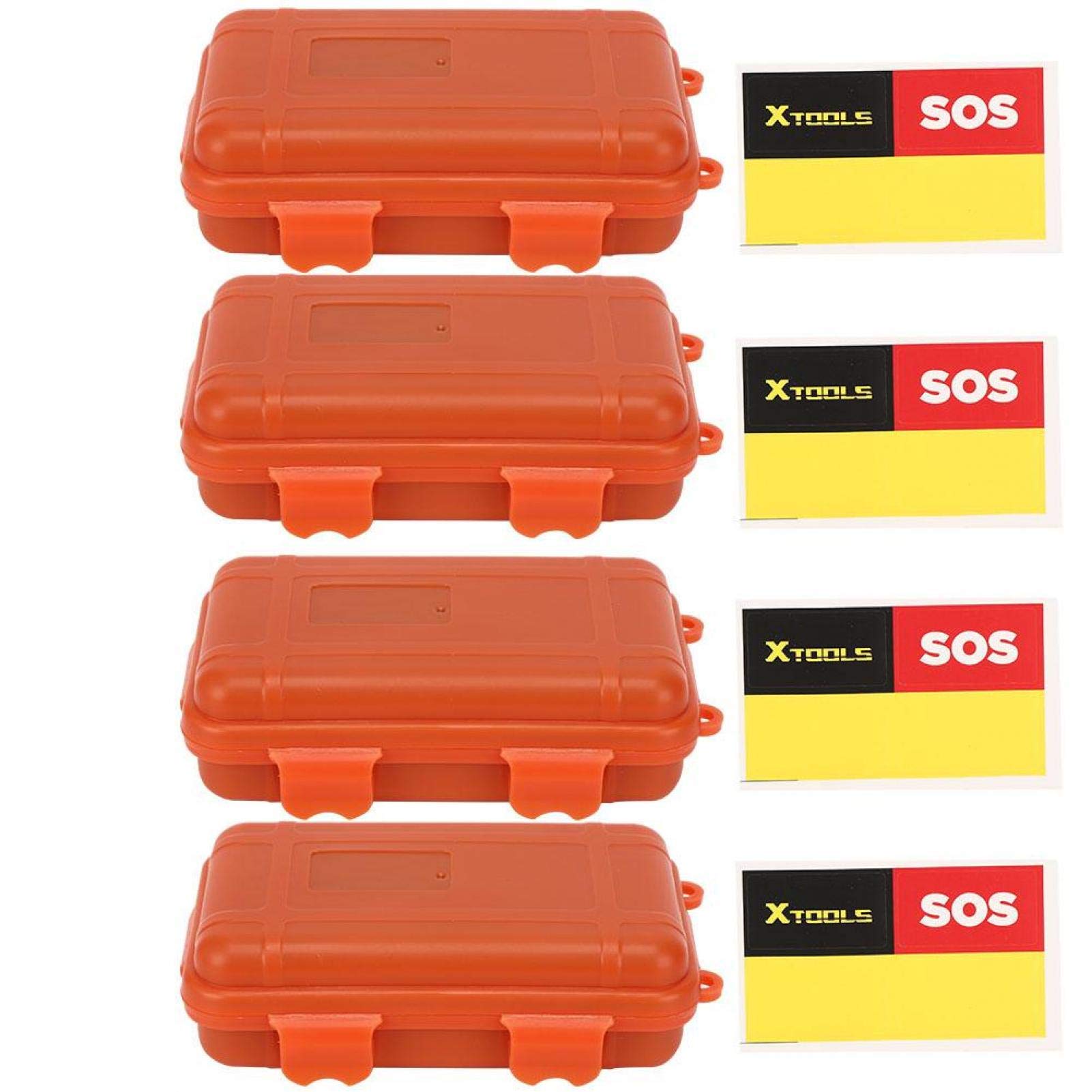 BORDSTRACT 4Pcs Outdoor Plastic Waterproof Shockproof Box, Small Outdoor Plastic Waterproof Airtight Survival Case Container Storage Carry Box, Orange