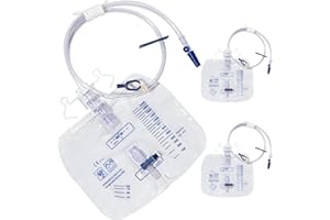 BeHerk 2000mL Catheter Bags for Men and Women 3 Pack Professional Urinary Drainage Bags with Enhanced Anti-Reflux Drip Chamber, 48” Thickened Drainage Tube, Adjustable Clips & Hanging Hook