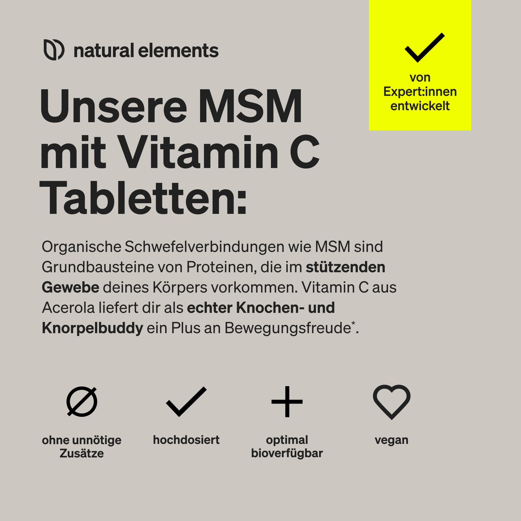 natural elements MSM 2000mg + natürliches Vitamin C – 365 Tabletten statt Kapseln – Methylsulfonylmethan – hochdosiert, vegan – in Deutschland laborgeprüft 3