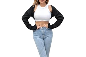 FIHCH Bolero Shrug Y2K Open Front Crop Cardigan Ribbed Knit Long Sleeve Bolero Sweater