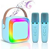 Mini Karaoke Machine for Kids Adults,Portable Bluetooth Karaoke Speaker with 2 Wireless Microphone and LED Lights,Toys for Party,Home KTV,Birthday for Boys 4, 5, 6, 7, 8,12+ Toddler Teens(Blue)