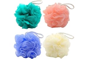 PETIY BEAUTY Set of 4 Bath Loofah Sponge Shower Loofah Sponge, Loofah Sponges Exfoliating Shower Ball, Scrub Ball Body Sponge Bath Sponges, Soft Mesh, Deep Cleansing Bath Tools, Rich Lathers Bath Balls (4PCS)