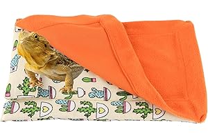 HOSUKKO Bearded Dragon Bed with Pillow Lizard Sleeping Bag Blanket Soft Warm Hideout Terrariums Accessories for Reptile Lizard Bearded Dragon (Orange)