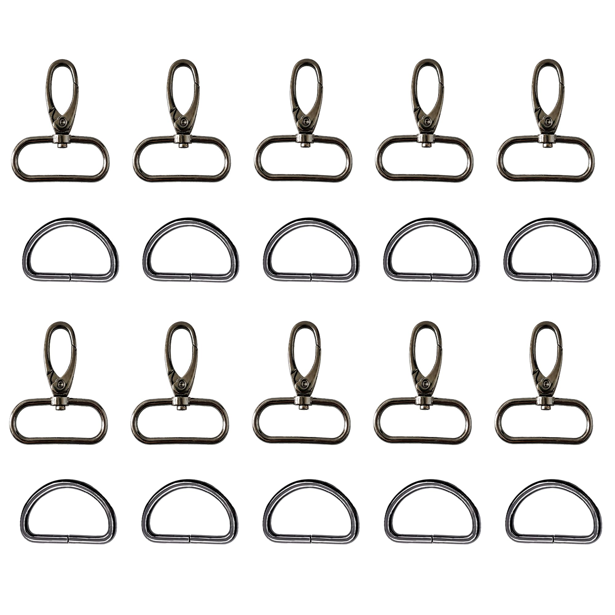 Trimming Shop 20pcs Metal Gunmetal Swivel Trigger Snap Hook & D Ring for Webbing Straps, Backpack, Fasteners Strap, Pet Collars, Bag Accessories, DIY Craft Accessories, 25mm