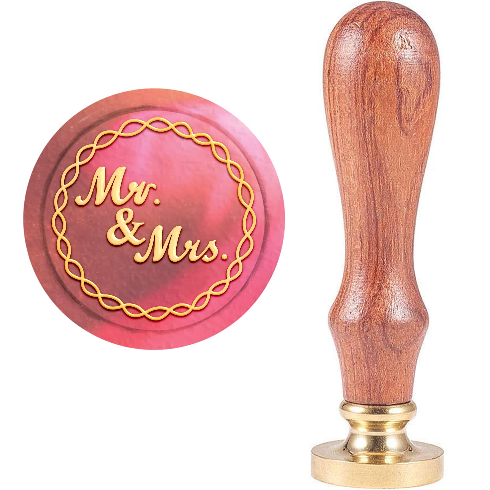CRASPIRE Valentine's Day Wax Seal Stamp Mr.& Mrs Wax Sealing Stamp Retro 25mm Removable Sealing Brass Stamp Head Wooden Handle for Wedding Invitations Gift Cards Letters Envelopes Wine Packages — image 1