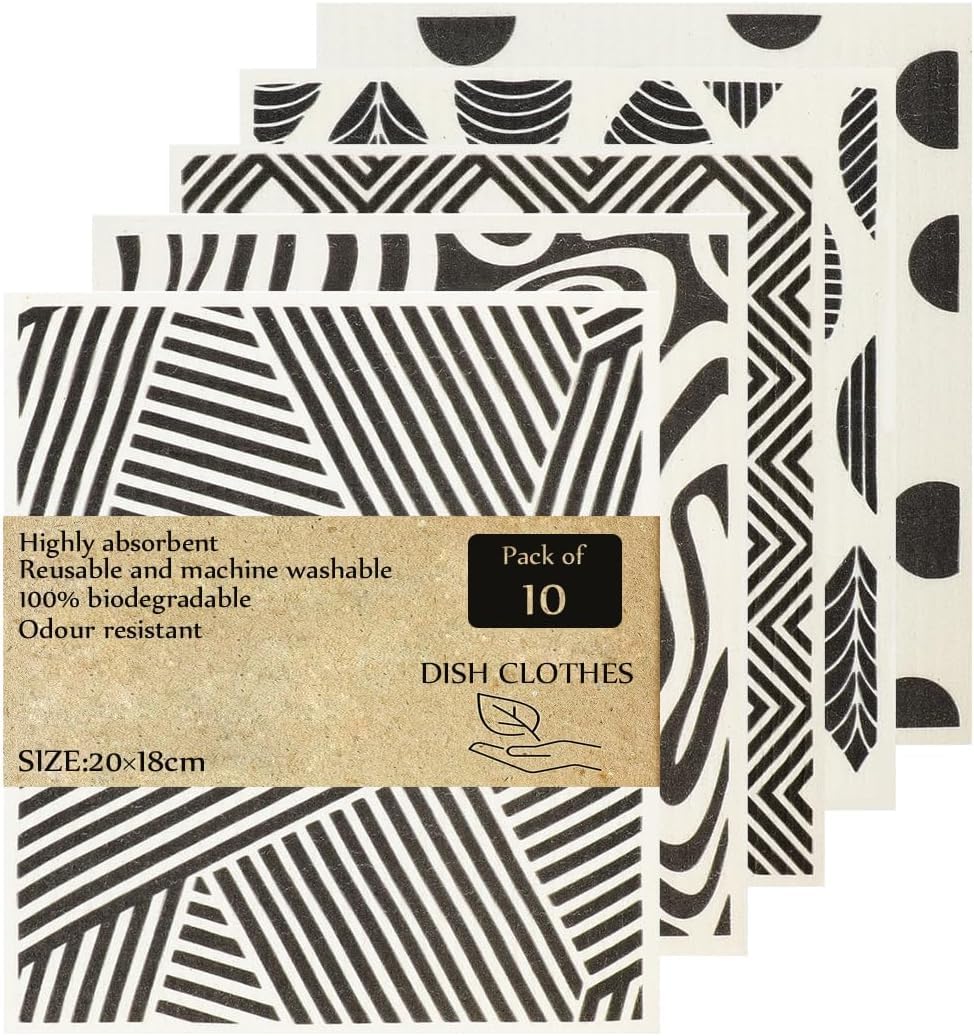 KMAKII Swedish Dishcloths for Kitchen,Highly Absorbent Natural Swedish Dish Towels, Cellulose Sponge Cloth,Reusable Cellulose Sponge (10 Pack)