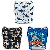 ALVABABY Large Swim Diapers Baby & Toddler Snap One Size Reusable Adjustable Baby Boy (Summer Vacation Large 3ZSWY16