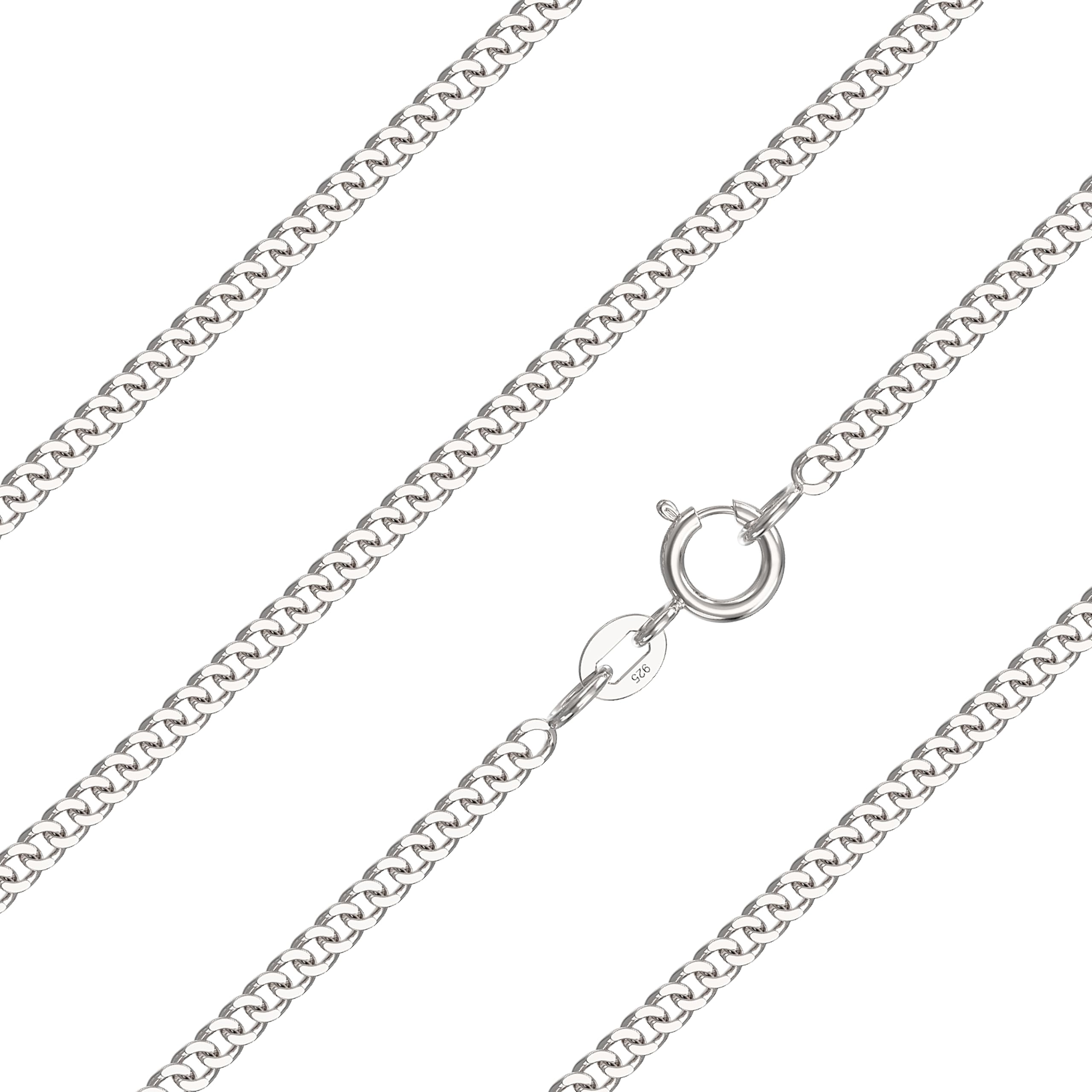Aeon 925 Sterling Silver Necklace - 2mm Diamond Cut Curb Chain | 16" Chain | Polishing Cloth & Pouch Bag Included