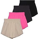 Real Essentials 4 Pack Women's 2.5'' High Waisted Running Shorts with Liner - Quick Dry, Dry Fit, Gym Workout