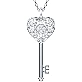 THELANDA Genuine Moissanite Sterling Silver Classic Filigree Key Pendant Necklace, Adjustable 18-20 Inch Chain with Lobster Clasp, Elegant Fine Jewelry Gift for Women