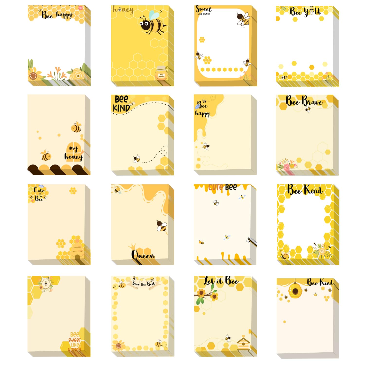 16 Pieces Bee Sticky Notes Bee Notepads 4x3 Inch Adhesive Honey Bee ...
