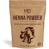 MB Herbals 100% Pure &amp; Natural Henna Powder 100 Grams / 3.5 oz For Hair Color | For Natural Orange-Red Hair Color | Triple Sifted | No Preservatives