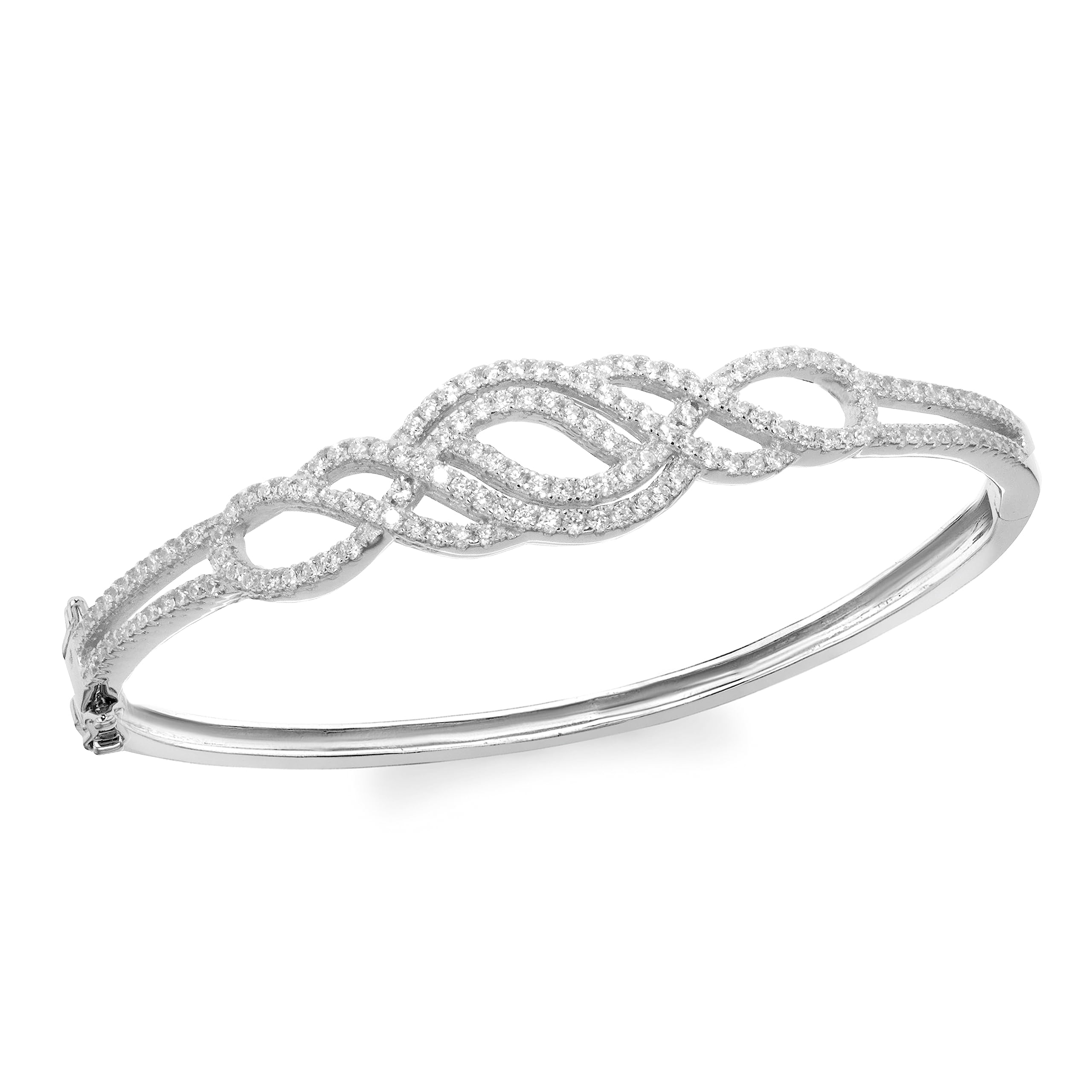 Tuscany Silver Women's Sterling Silver Rhodium Plated Cubic Zirconia Swirl Crossover Bangle