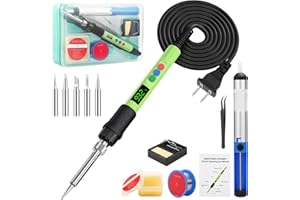 Q-MING Soldering Iron Kit, 120W LED Digital Advanced Solder Iron Soldering Gun kit, 110V Welding Tools, Smart Temperature Control [356℉-932℉], Extra 5pcs Tips, Auto Sleep, Temp Calibration, Green