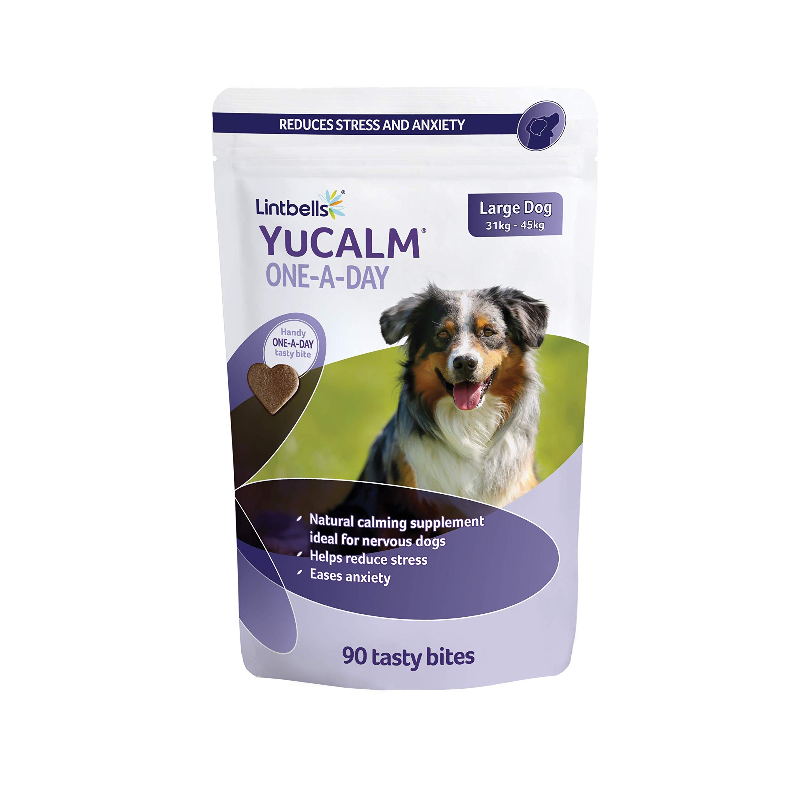 Lintbells | YuCALM ONE-A-DAY Large Chewies for Dogs | Calming Supplement for Dogs who are Stressed or Nervous, All Ages and Breeds | 90 Chews - 3 Months supply