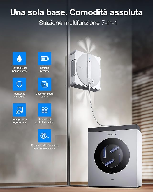 WINBOT W3 OMNI Robot Lavavetri con Stazione Multifunzione, Lavaggio Automatico del Panno, Pulizia Intelligente fino al Bordo, Nebulizzazione a Triplo Ugello, Controllo tramite App