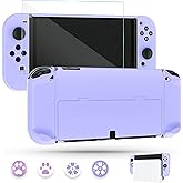 FUNDIARY Dockable Purple Case for Nintendo Switch OLED Model 2021 Skin, Accessories Cover for Switch OLED Console Grips with Screen Protector and 4 Thumb Grip Caps - Full Protection by Flip Shell
