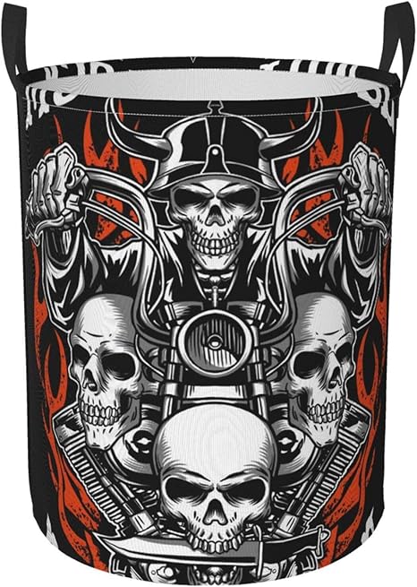 Amazon インテリア ランドリーバスケット ランドリーかご 大容量約60リットル 折りたたみ 洗濯カゴ イラストカスタムオートバイのエンブレム 収納ボックス 雑貨収納 防水 折りたたみ 取っ手付き かわいい 人気ダッズ 40x50cm かご バスケット オンライン通販