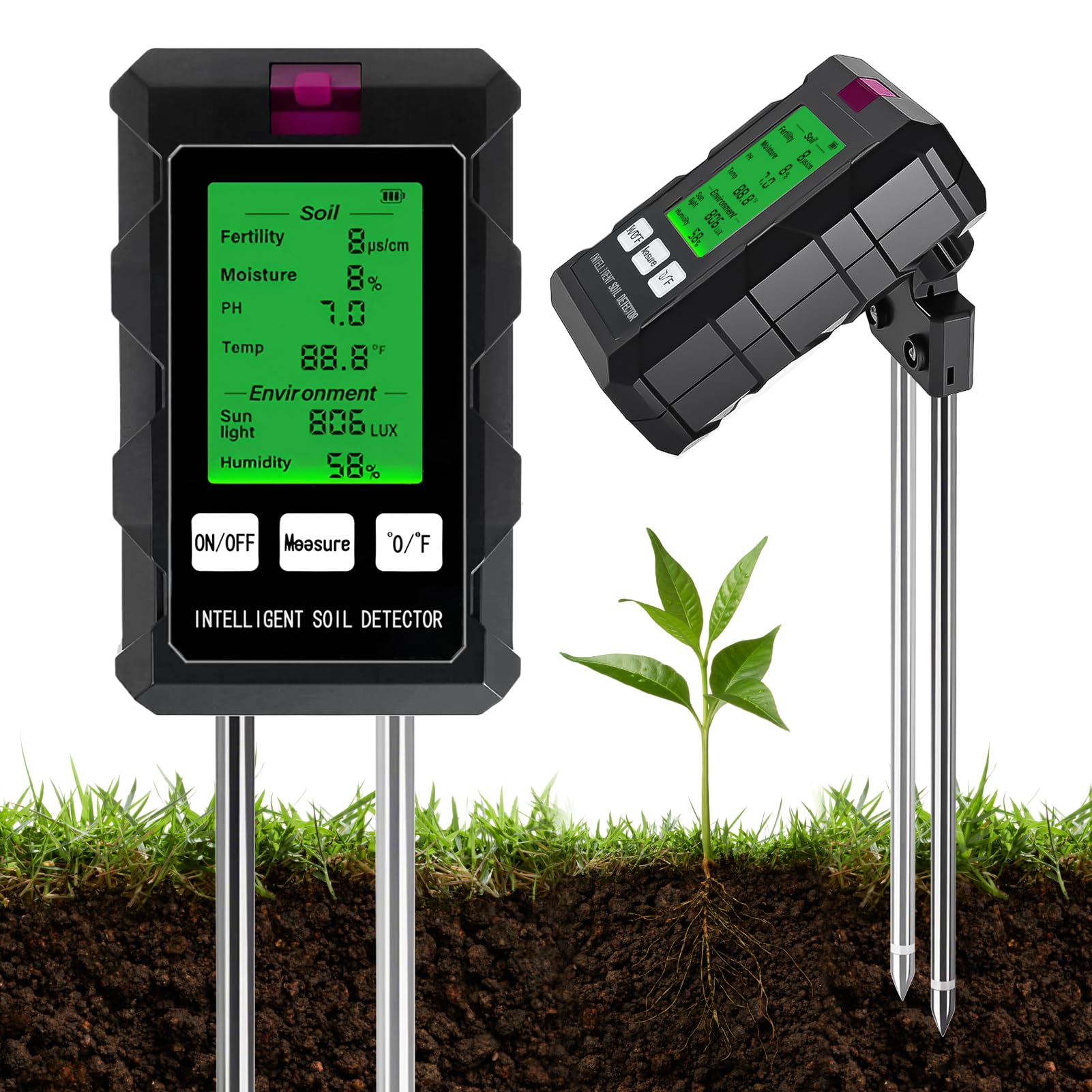 Soil Moisture Meter Plant 6-In-1, Soil Ph Tester Fertility/Moisture/Ph/Temp/Sunlight/Humidity With Stainless Steel Probe Digital Soil Testing Kit Plant Watering Indicator For Gardening Outdoor Indoor