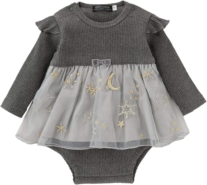 Amazon Co Jp Coto Cotte コトコット ベビー服 裾 刺繍 長袖 ワンピース ボディ 赤ちゃん 女の子 70 グレー 服 ファッション小物