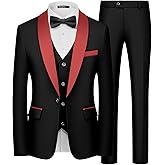 WULFUL Men's 3 Piece Suits Slim Fit Tuxedo Suit Set One Button Shawl Lapel Blazer Jacket Vest Pants Set for Prom, Business