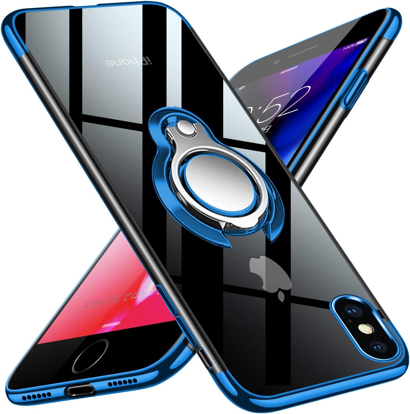 kadixini iPhone XS,iPhone X Case,Crystal Clear with 360 Degree Magnetic Ring Holder Kickstand, Magnet Car Holder Cover for iPhone XS/X Blue