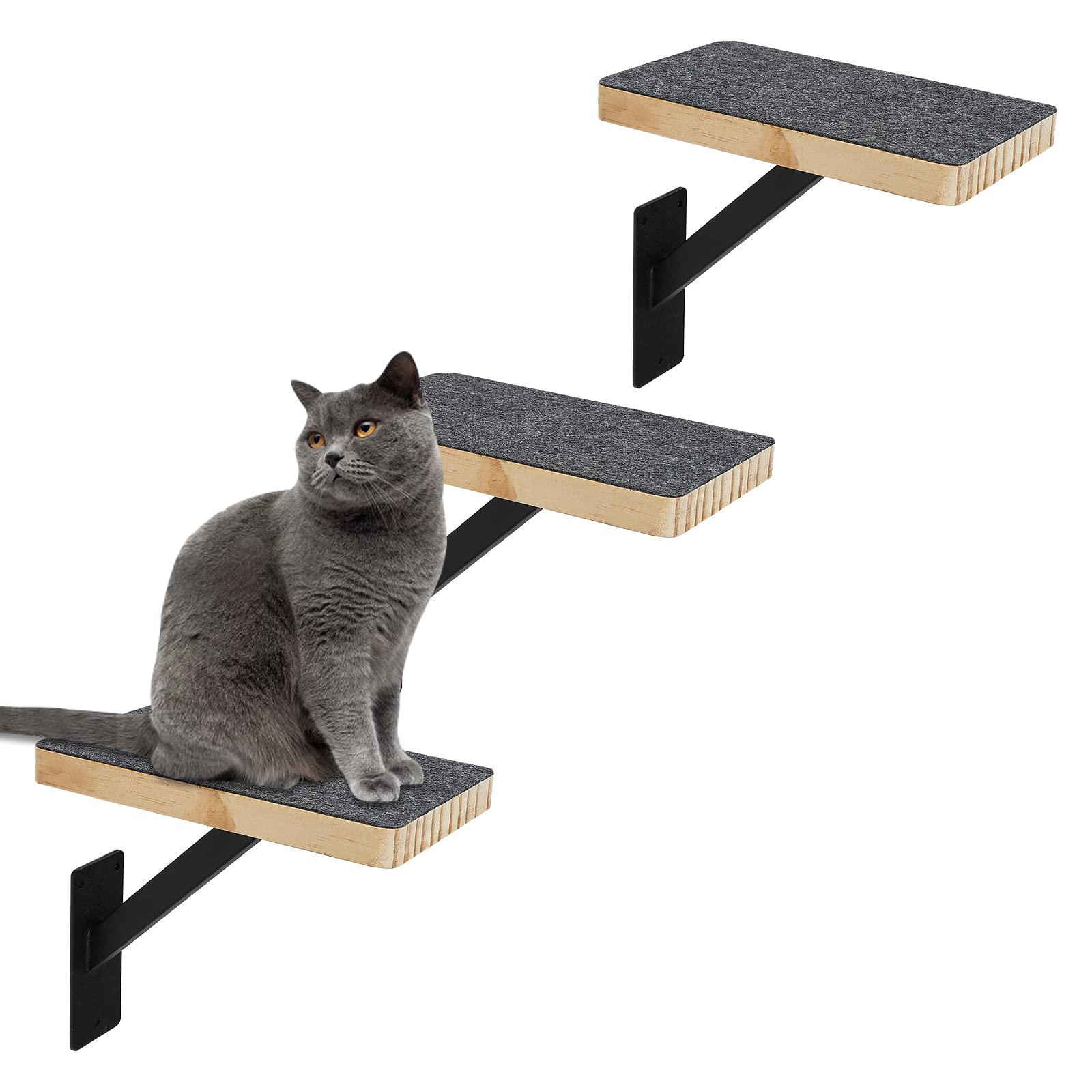 Photo 1 of Purife Cat Wall Climbing Steps Pack of 3 - Sturdy Wall Floating Shelves, Indoor Cat Furniture & Perch, Hammock Bed, Ladder Stairs - Easy to Install