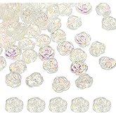 uxcell 50 Pcs Rose Beads, 0.55" Glass Flower Rose Charm Carved Loose Spacer Crystal Craft Beads for DIY Jewelry Making Bracelet Beading Projects Supplies, White