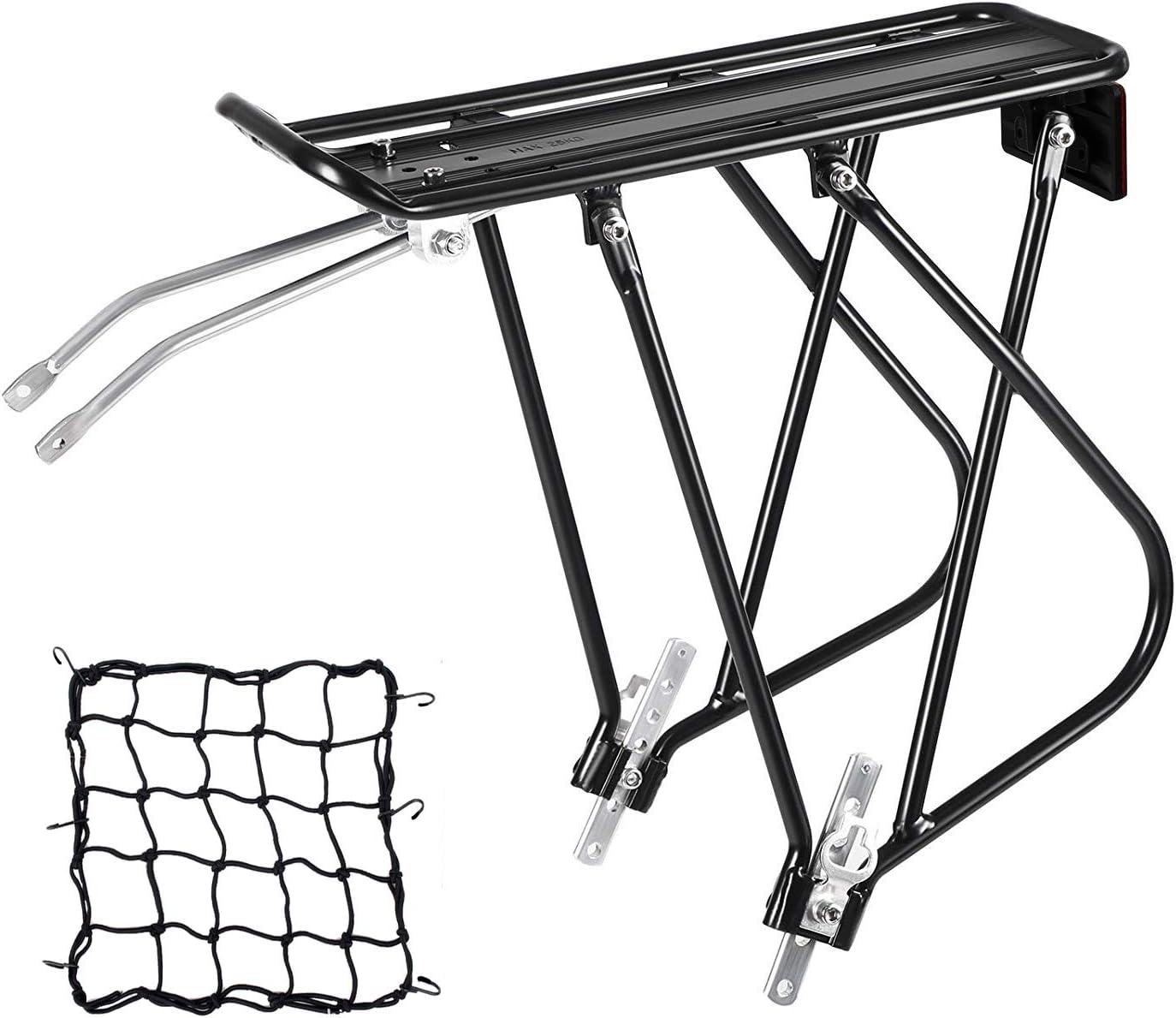 Amazon 自転車用リアキャリア かご 後ろ 荷物台 26 29インチ ゴム カーゴネット反射板付き クロスバイク ロードバイク ラック 耐荷重50kg ブラック Koopro 荷台