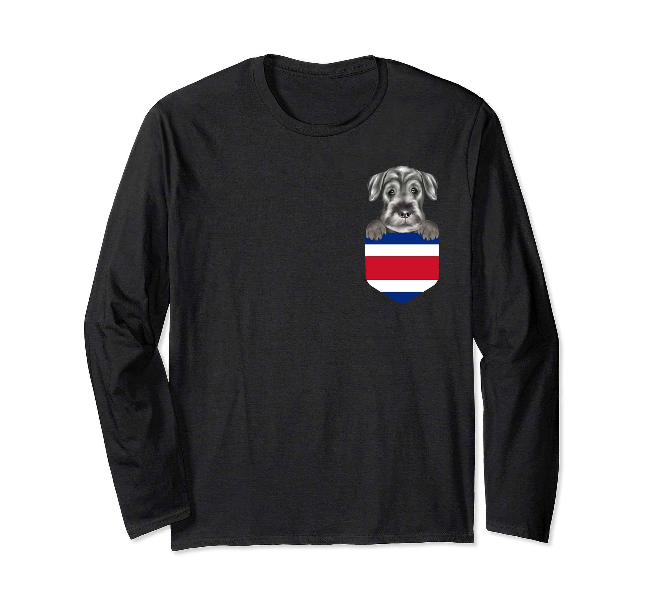 Costa Rica Flag Standard Schnauzer Dog In Pocket Long Sleeve T-Shirt