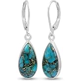 Natural Blue Copper Turquoise Teardrop Gemstone Drop &amp; Dangle Earrings