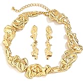 KOLODOGO Gold Plated Irregular Lava Choker Necklace and Earrings Set Chunky Statement Necklace Punk Jewelry Set Gold Plated Chain Pendant Necklace for Women