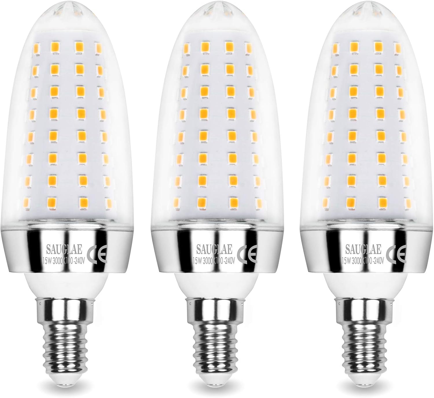 SAUGLAE 15W LED Light Bulbs, 120W Incandescent Bulbs Equivalent, 3000K Warm White, 1700Lm, E14 Small Edison Screw LED Lights, Pack of 3