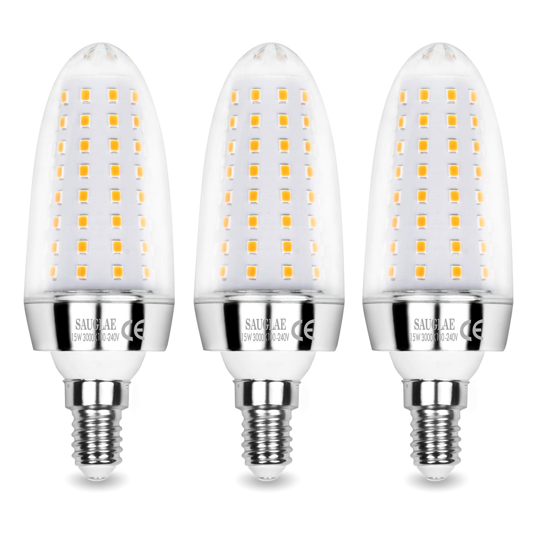 SAUGLAE 15W LED Light Bulbs, 120W Incandescent Bulbs Equivalent, 3000K Warm White, 1700Lm, E14 Small Edison Screw LED Lights, Pack of 3