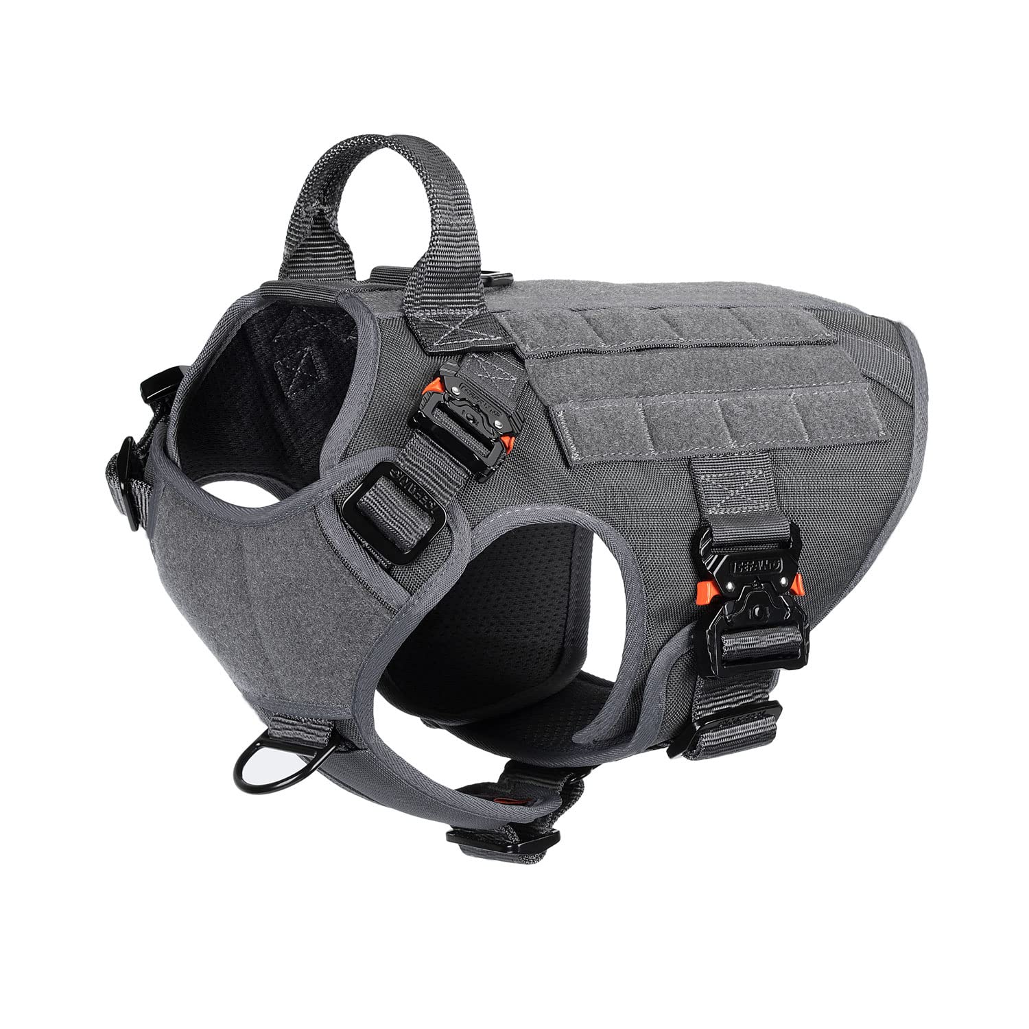 Photo 1 of ICEFANG Tactical Dog Harness with 4X Metal Buckle,Working Dog MOLLE K9 Vest with Handle,No Pulling Front Clip,Adjustable Pet Harness for Meduim Dogs (M (25"-31" Chest), Grey)
