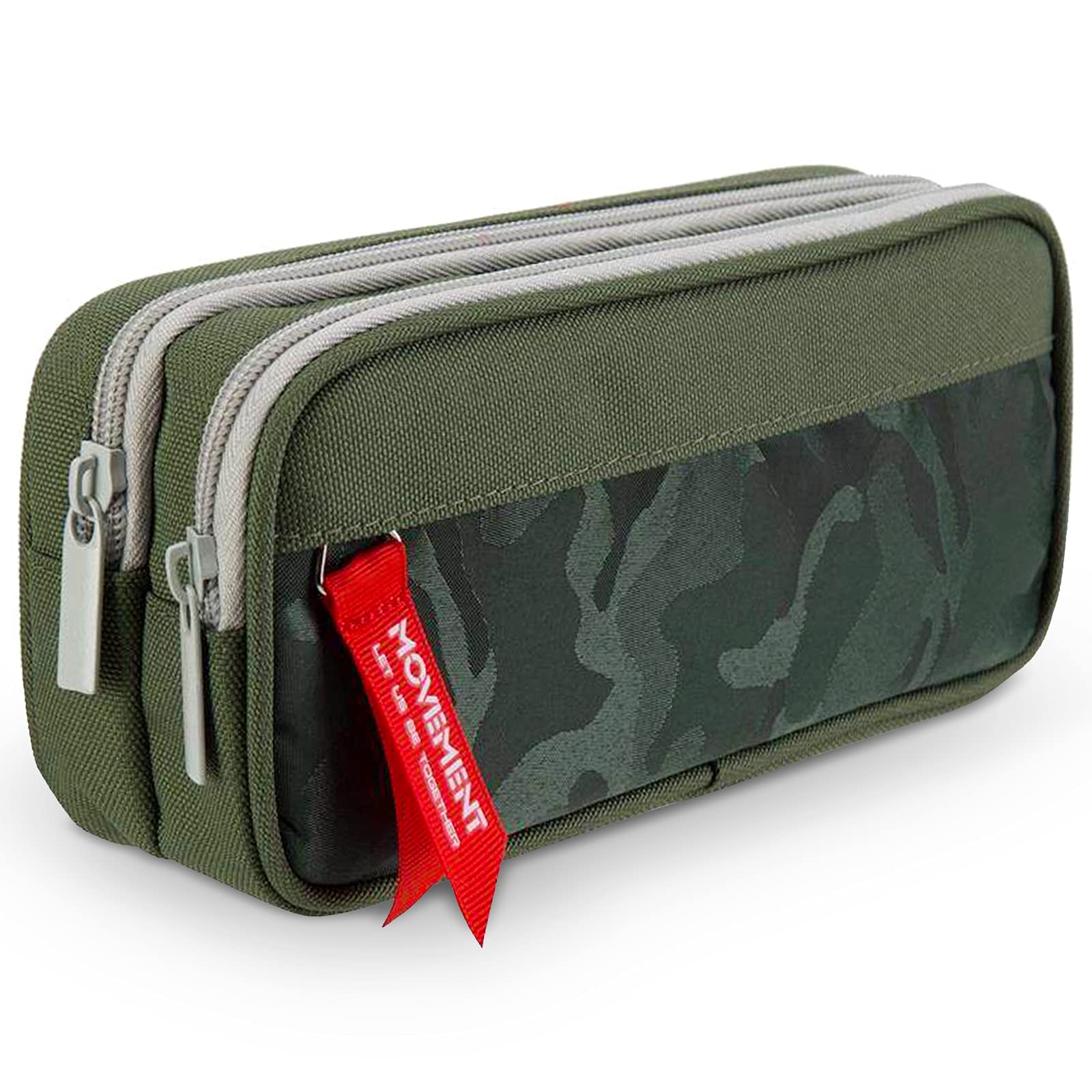 TOYESS Large Pencil Case for Boys and Girls, Lightweight Triple Pockets Pencil Cases with Big Compartments for School Stationary, Camouflage Green — image 1